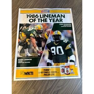 Green Bay Packers Miller Lite 1986 Lineman of the Year Poster Ezra Johnson 18x22